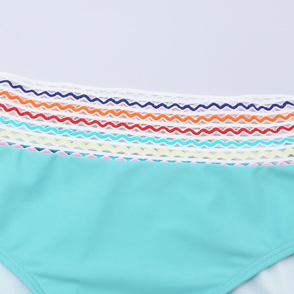 Cali Chic Women's Swimsuit Celebrity Sky Blue Striped Patchwork High Waist - Picture 8 of 10